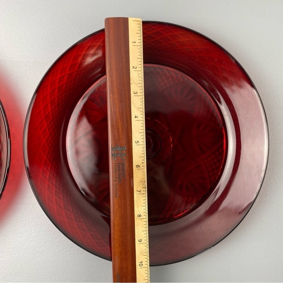 Vintage Cristal D'Arques Ruby Red Cut Glass 10 inch plate Star Pattern Set of 2 - Picture 11 of 11